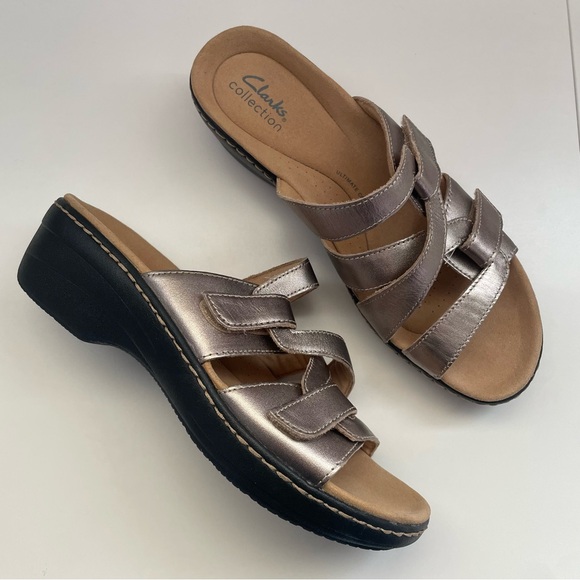 Clarks Shoes - Clarks Collection Leather Sandals Women’s 9.5 M Metallic Slip on Merliah Karli